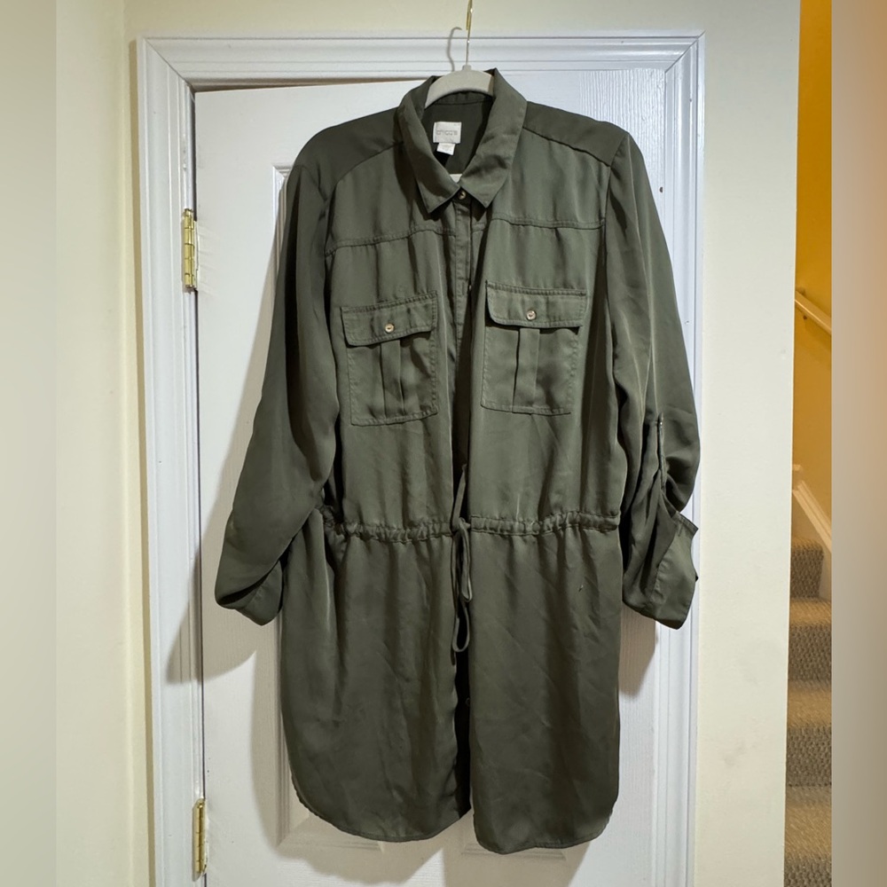 Chicos safari drawstring waist satin feel shirt size 3